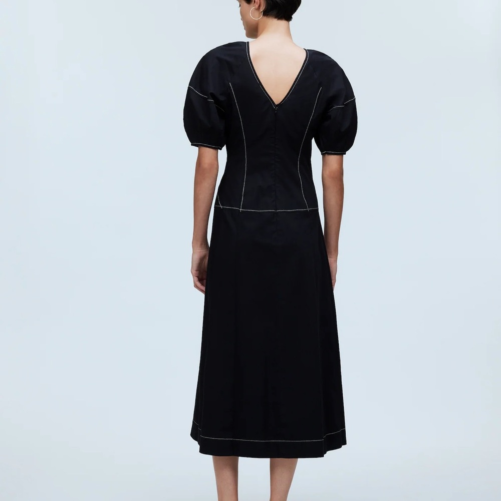 MADEWELL Puff-Sleeve Drop-Waist Midi Dress - Picture 3 of 12